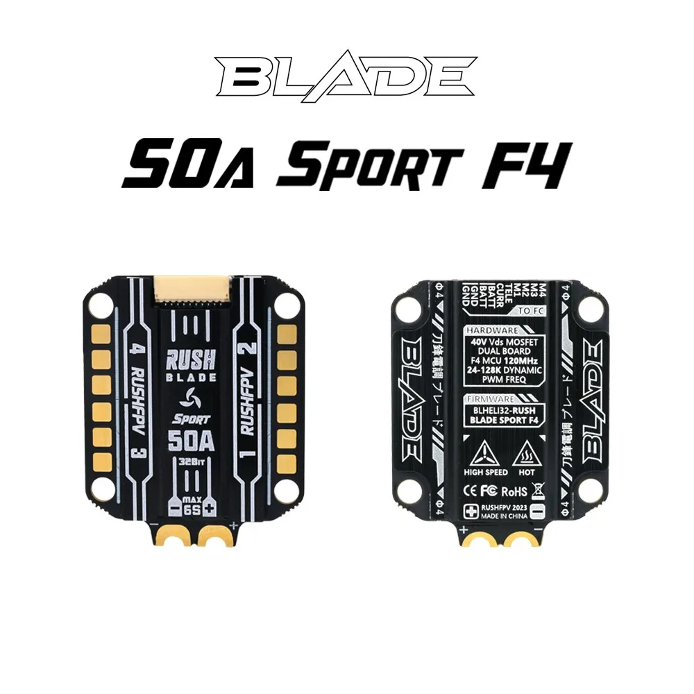 

RUSHFPV BLADE Sport F4 50A BLHELI32 4-in-1 ESC 3-6S LiPo 128K PWM RC FPV Racing Drone Speed Controller
