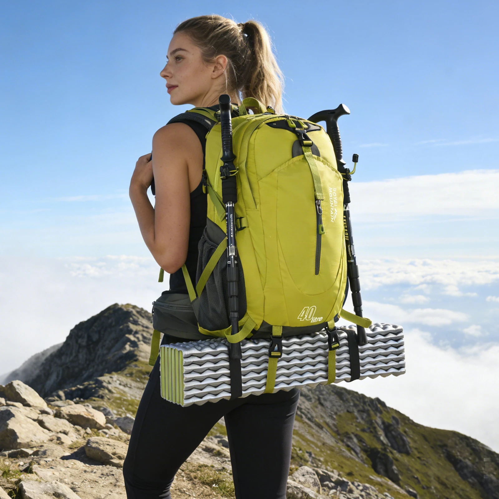 

40L Outdoor Hiking Backpack Mountain Climbing Lightweight Breathable Functional Front Open Pocket Water Resistant Nylon Bag