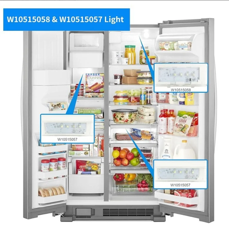 SANQ W10515058 & W10515057 مجموعة مصابيح LED للثلاجة 1 سقف 2 جانب الفريزر لدوامة كينمور Maytag