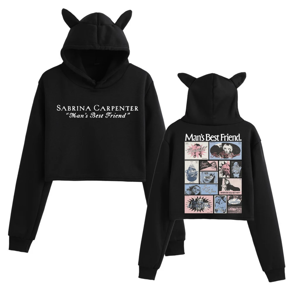 Sabrina Carpenter New Ablum Man's Best Friend Crop Tops Katzenohren Sweatshirt Langarm Mädchen Mode Hoodie