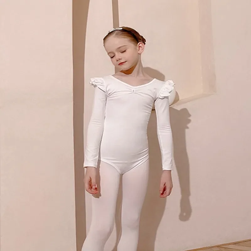 Maillot de Ballet para Niña Pequeña, Mono de Manga Larga, Traje Básico de Gimnasia con Espalda Cruzada, Disfraz de Cisne Rítmico, Traje de Bailarina