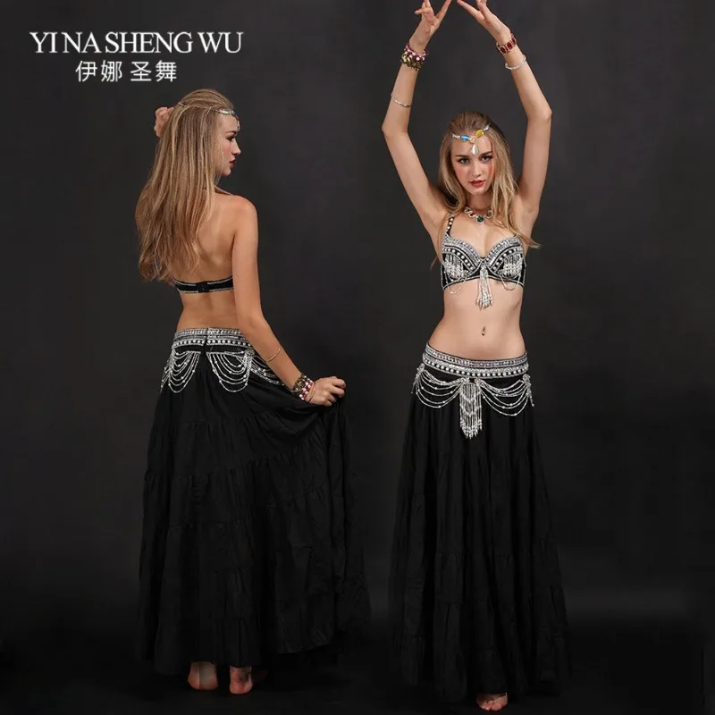 High Quality Handmade Beaded Belly Dance Costume Set For Adult Women Sexy Tribal Bra Waist Belt Skirt Fashionable