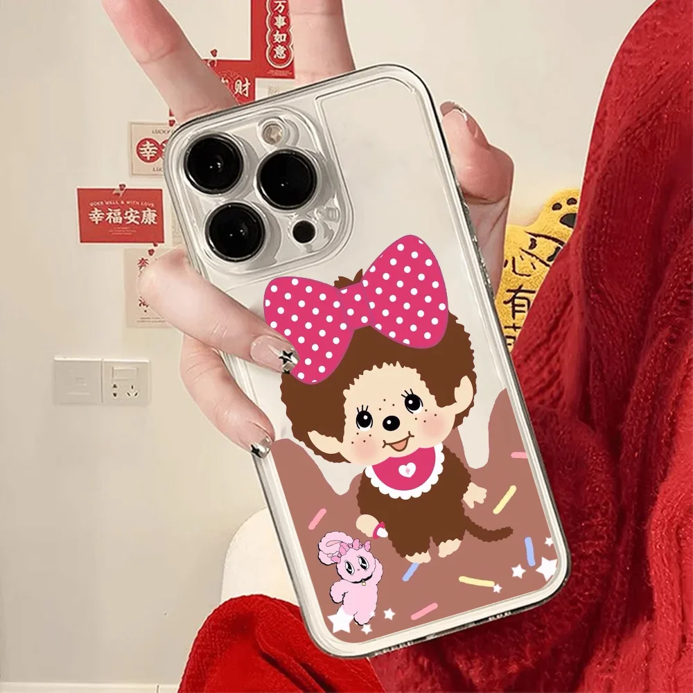 귀여운 M-몬치치 폰 케이스, 아이폰 12 11 13 14 15 16 17 미니 맥스 프로 플러스용 충격 방지 소프트 투명 백 커버
