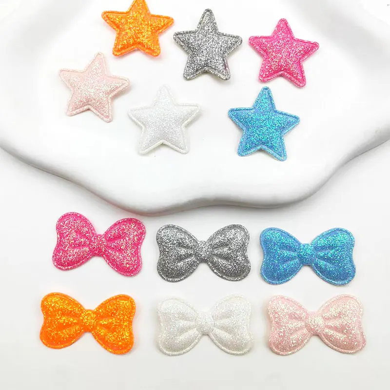 60 Stück glänzende Glitzer-Stern-Schleifen-Applikationen zum Selbermachen von Haarspangen, Taschen, Hüten, Accessoires, Dekorationsaufnähern – Detail 1