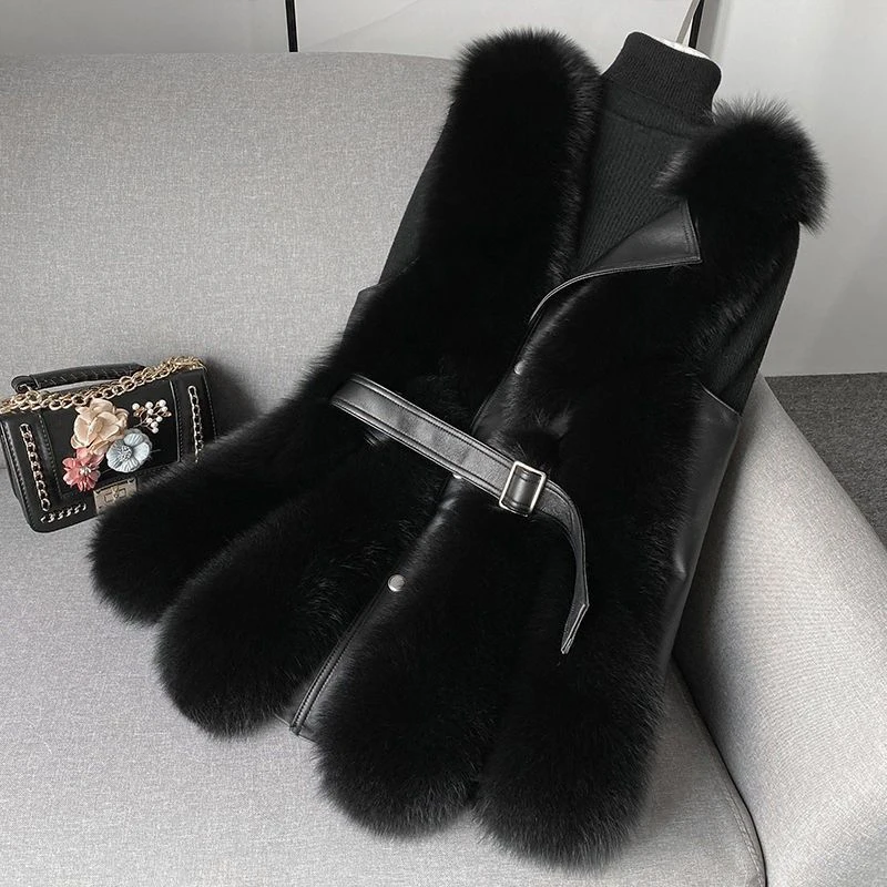 Faux Fur Vest Coat Women's Lapel Sleeveless Buckle Slim Fit Teddy Coat 2023 Autumn High Street Plush Fur One Piece Jacket