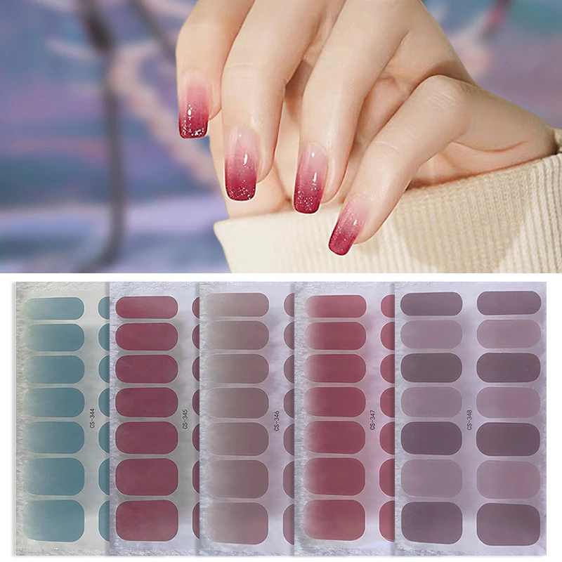 No Baking Lamp Waterproof Nail Wraps Full Cover Nail Stickers Solid Color 14 Nails/Set Multi Color Nail Art Look Patch Firm
