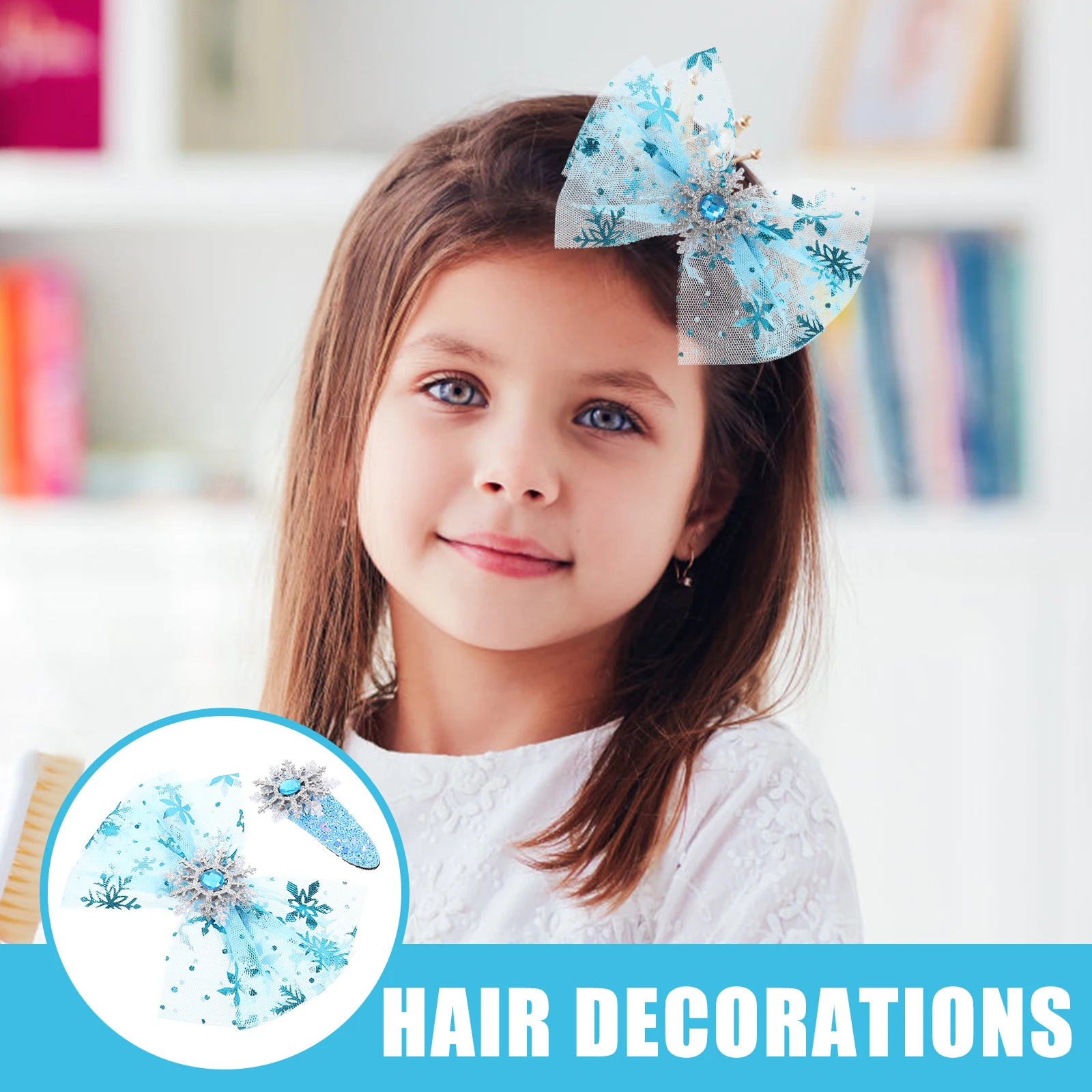 

4Pcs Snowflake Hairpins with Mesh Bowknot Headpiece Cute Hair Accessories for Kids Girls Bright Comfortable Headdress Gift