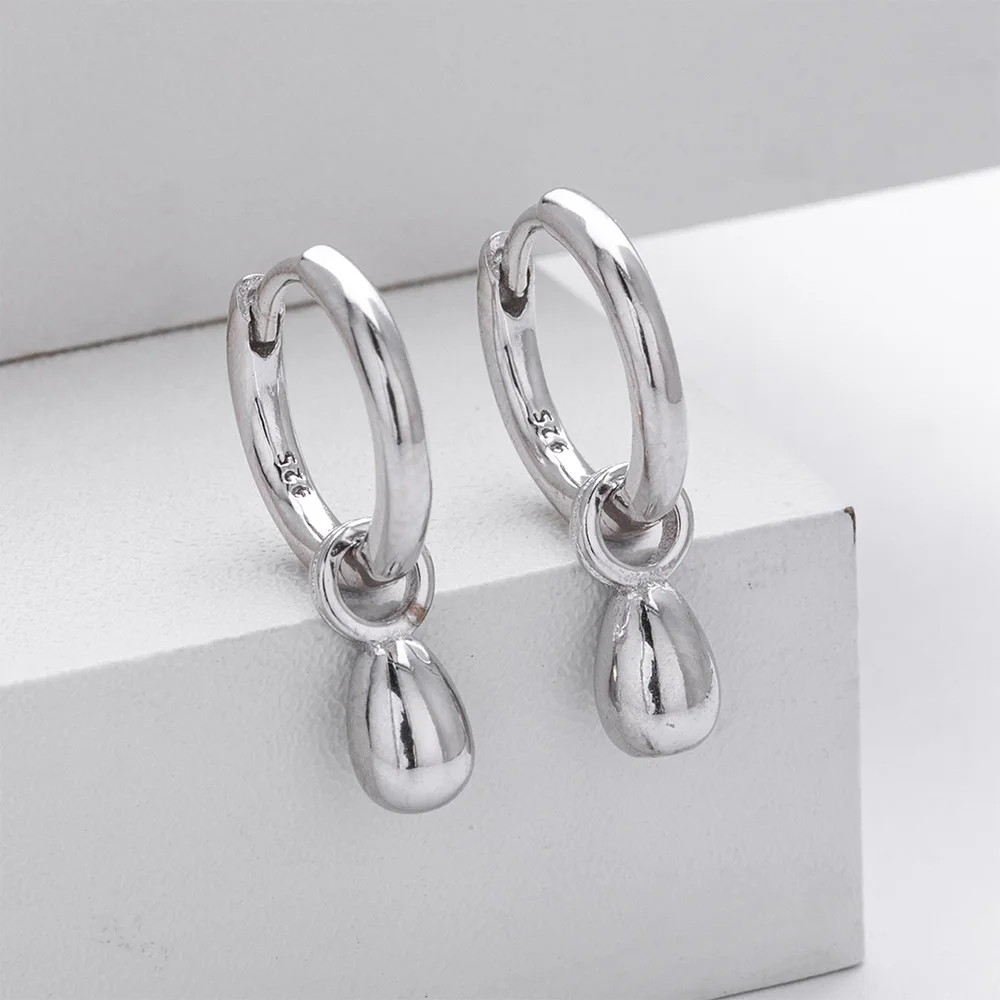 MIYEJI Real S925 Sterling Silver Water Drop Bead Pendant Hoop Earrings For Women Party Classic Fine Jewelry Geometry Accessible 5