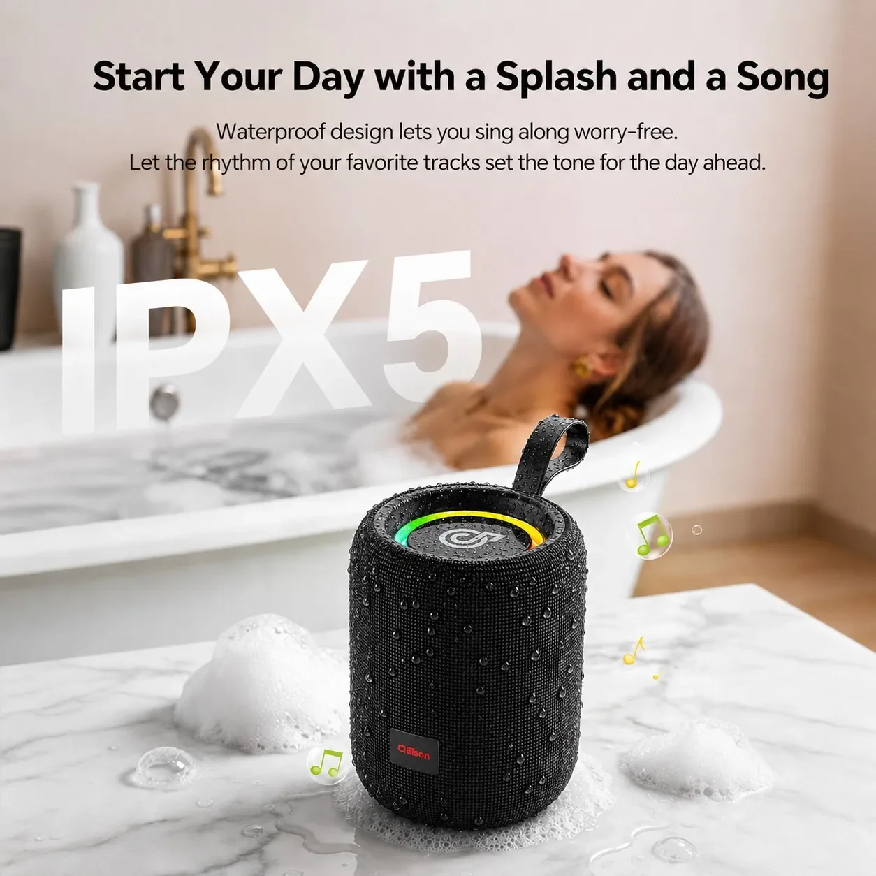 T34 Portable Bluetooth Speaker IPX5 Waterproof, Bluetooth 5.4, HiFi Sound, RGB Light, TF USB Type C for Outdoor Camping Pool