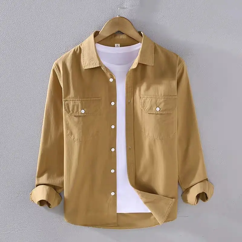 

Men's Spring Autumn Long Sve Pure Color Casual irt Loose Fit Versatile Outerwear Trendy Jaet Youthful Sle Chinese Brand