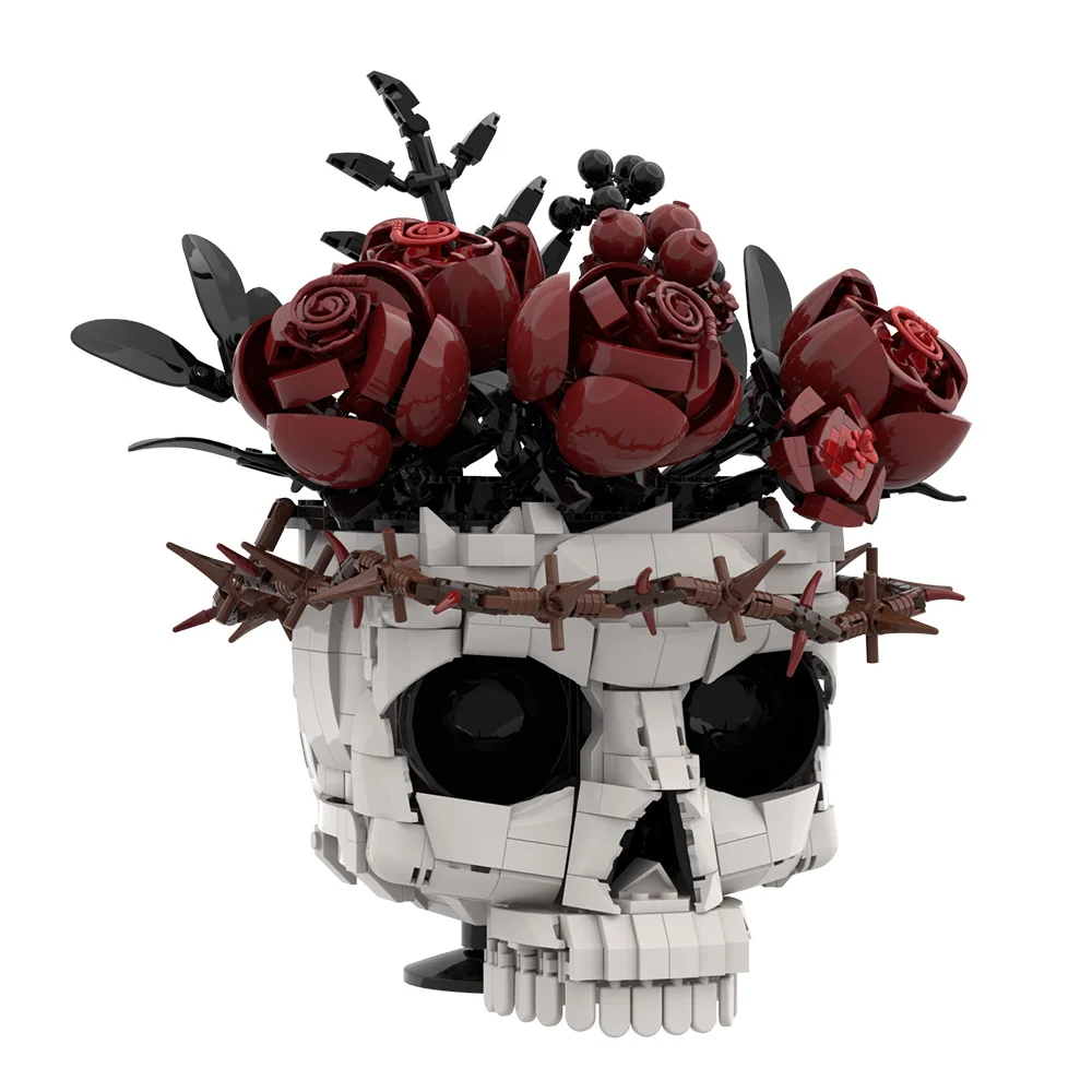 

MOC Gothic Skull Preserved Roses Flowers Building Blocks Model Skull Flowers Potted Decorate Bricks Assemble Toys Kids DIY Gifts