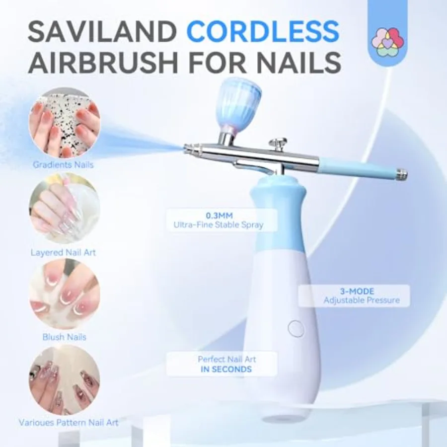 Rechargeable Cordless Airbrush Kit with 3 HighPressure Modes and 0.3 mm Nano Nozzle for Nail Art Portable Airbrush Machine with