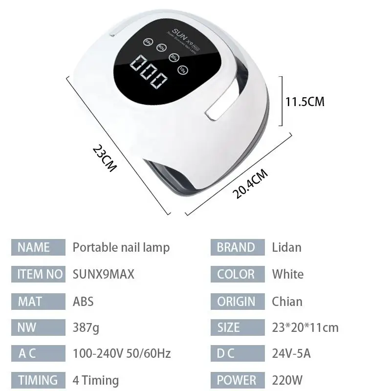 SUNX9MAX-lámpara UV/LED de alta potencia para uñas, máquina de fototerapia para uñas, portátil, blanca, táctil inteligente, para hornear, 57 unidades