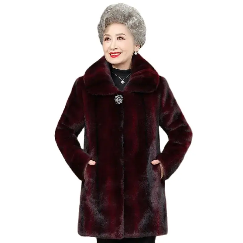 

Middle-aged And Elderly Mothers Winter New Mink Velvet Warm Coat Ladies Long Fashion Temperament Loose Fur Coat Female Tide 5XL.