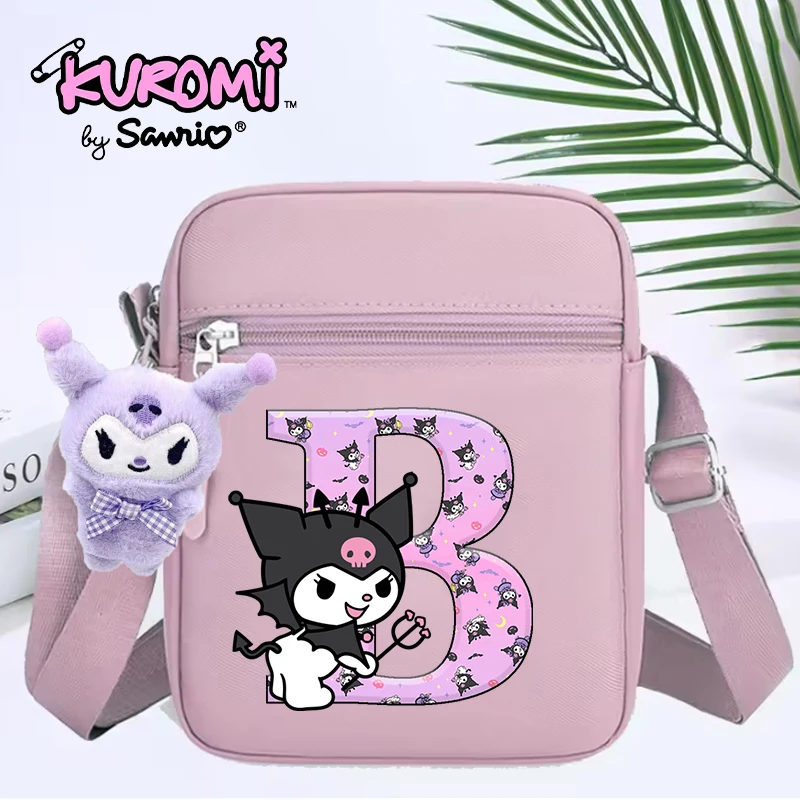 

Kuromi Shoulder Bag with Plush Accessories Girl Kawaii Anime Crossbody Bags Women's Cartoon Fashion Large Capacity Handbag Gifts