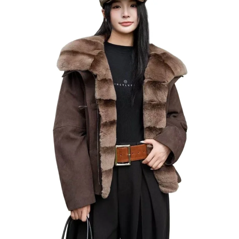 2026 new style Rex Rabbit Fur Collar Fur Goose Down Parker Young Fashion Temperament Jacket fur coat