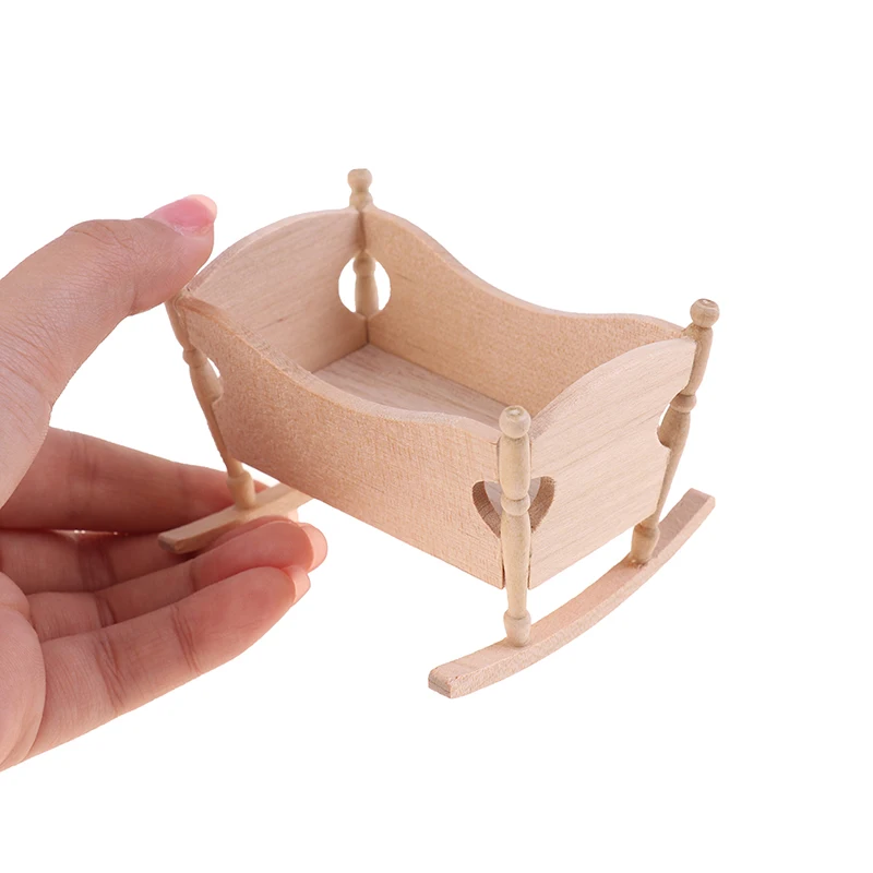1pc 1:12 Dollhouse Miniature Wooden Baby Cardle Bed Model Pretend Play Furniture Decoration DIY Dollhouse Accessories Toy