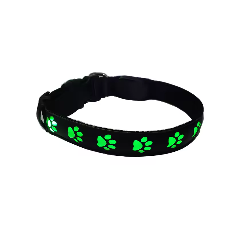 LED pet luminous collar dog paw nylon webbing leash set, colorful luminous USB charging dog collar