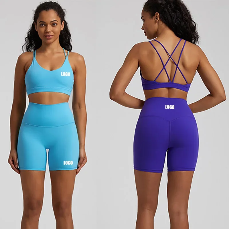 

Custom LOGO women's new yoga set with chest pad, beautiful back underwear, running sports fitness shorts 2-piece set