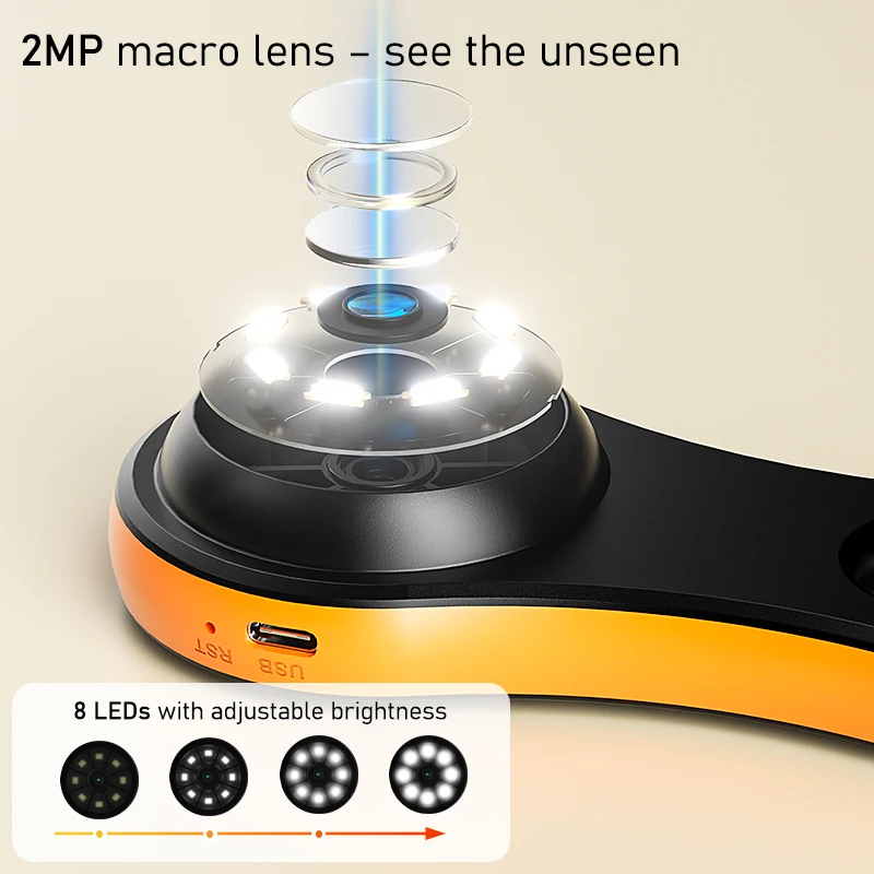 2.0'' IPS with 500X Digital Magnifying Glass with 8 LEDs Portable Microscope Camera 1080P for Check Jewelry Electronics Repair