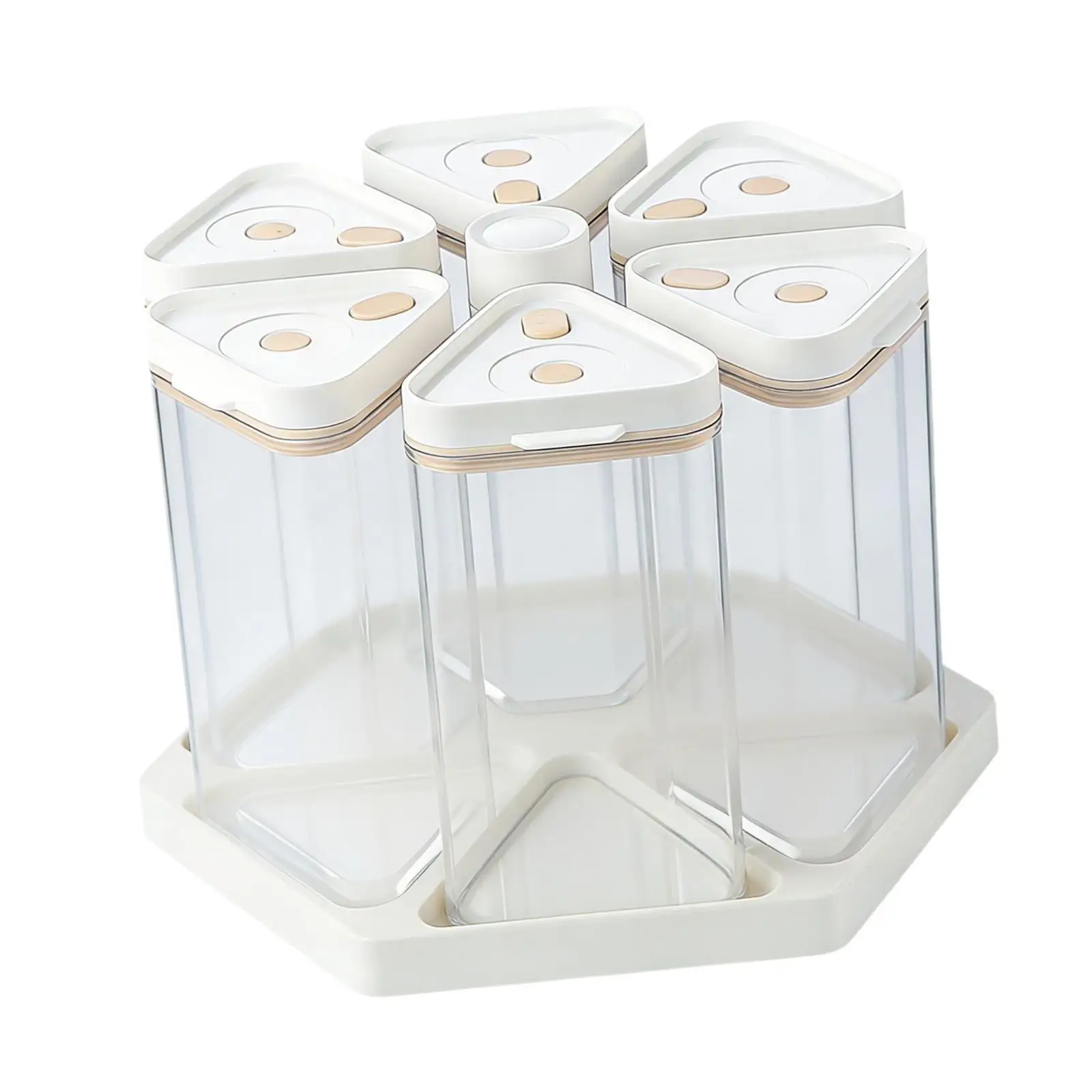 360 Degree Rotating Storage Box Airtight Cereal Container with Six Sections for Corn Flakes Beans Kitchen Use