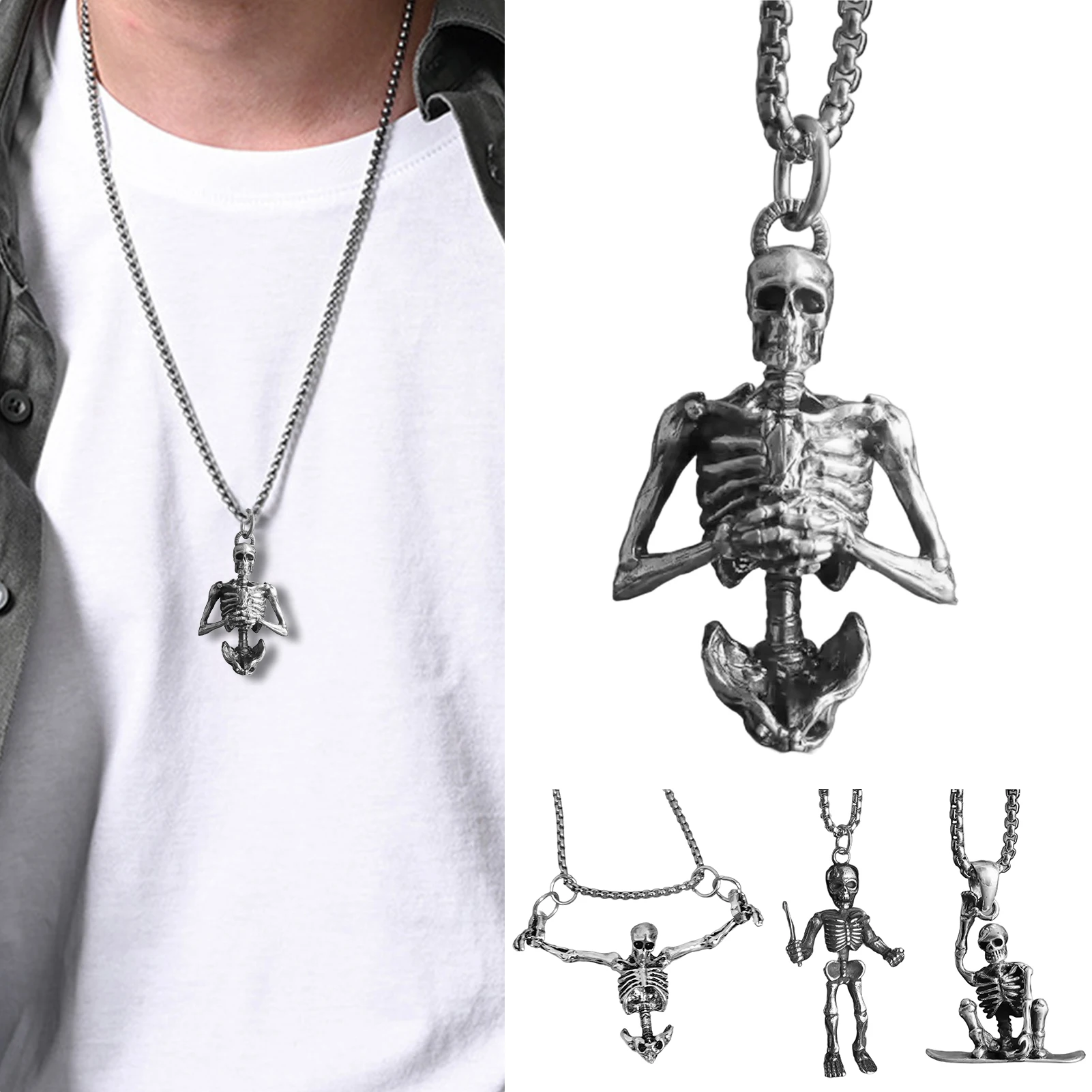 

Retro Gothic Skull Pendant Necklace for Men Fashion Party Pendant Necklace for Men Women Punk Jewelry Accessory Birthday Gift