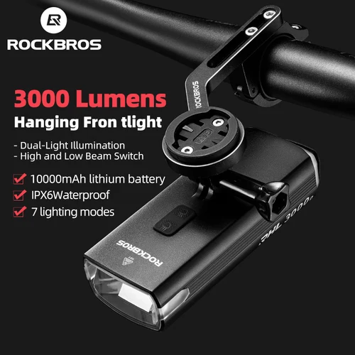 ROCKBROS 3000LM luz de bicicleta 10000mAH linterna de haz alto-bajo luz delantera de la bicicleta Powerbank impermeable MTB faro de Ciclismo de Carretera