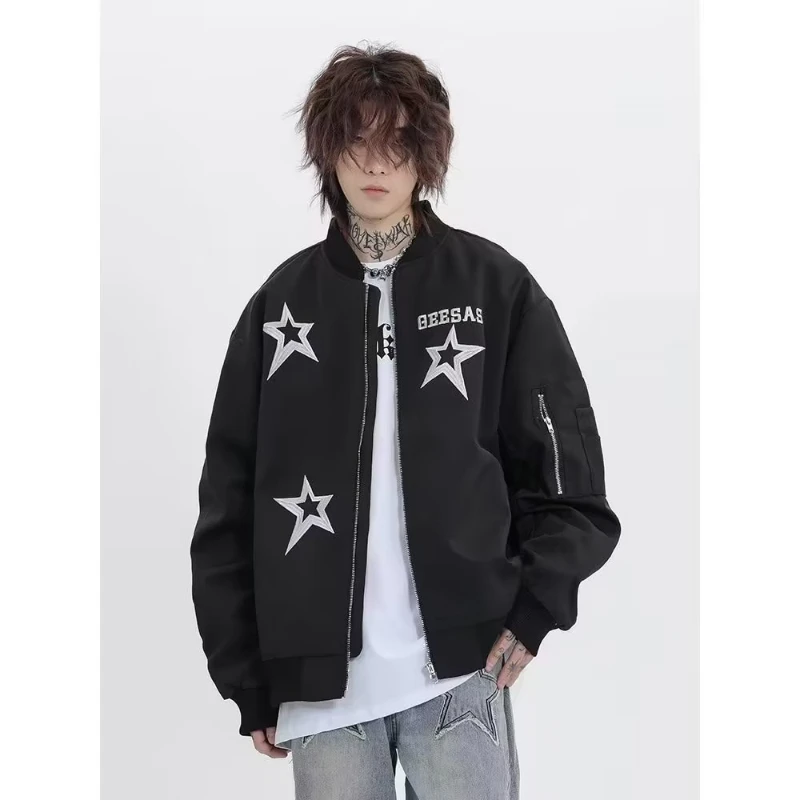 American Mens Bomber Jacket Street Hip Hop Star Pattern Baseball Coats Letter Embroidery College Couple Outwear Spring 2024