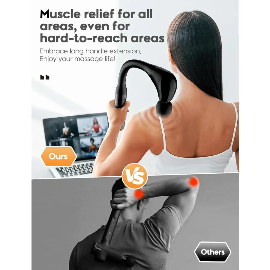 Pistola per massaggio FVZ con impugnatura di estensione aggiornata 10MM per terapia dei tessuti profondi Massaggiatore portatile per la schiena Ideale per le spalle del collo Wai