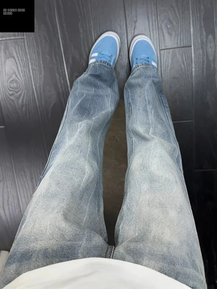 

Мужские джинсы с флисовой подкладкой, прямые брюки с высокой талией, рабочая одежда в американском ретро-стиле с узором «Молния и бамбук», осень-зима