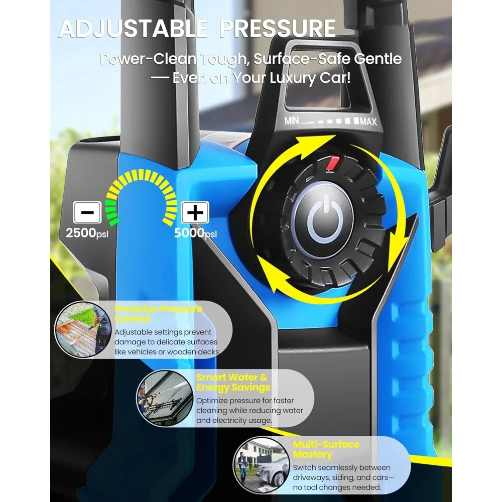 منظف الضغط 4.0 GPM ضغط قابل للتعديل، منظف كهربائي مع مدفع رغوة، 4 فوهات، خرطوم 33 قدم وزجاجة صابون 500 مل