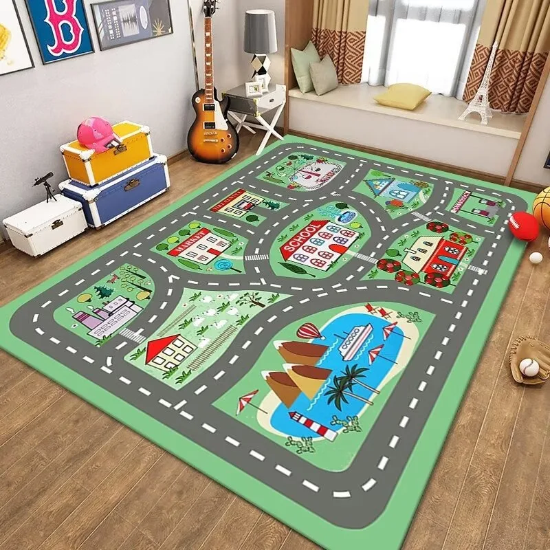 Kids Traffic Play Mat Road Map Rug Educational Carpet for Preschool Home Playroom Home Decoration Zoo Animal Number Design