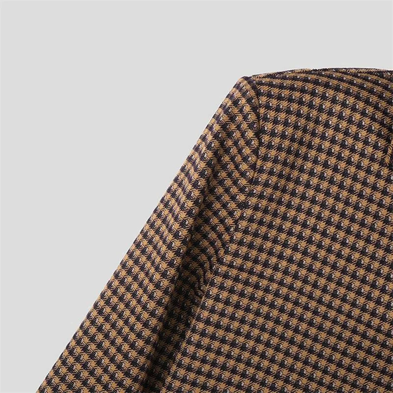 Men s Fall Cropped Jacket Houndstooth Pattern Long Sleeve Lapel Button Down Coats Outwear