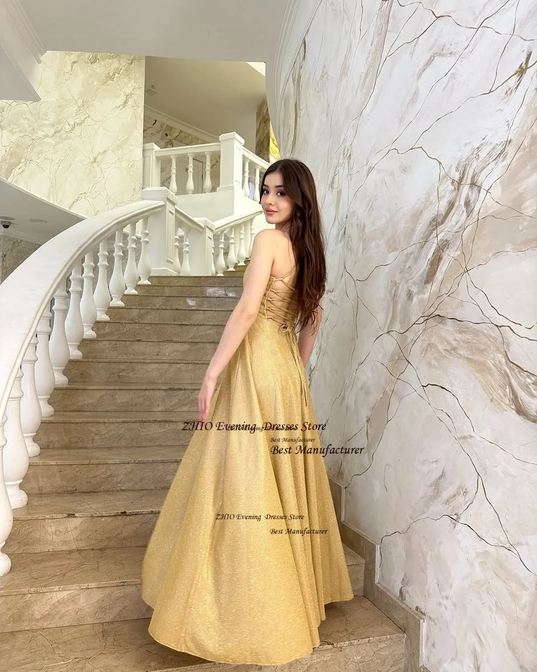 ZHIO-vestido de noche de estilo Simple con lentejuelas, plisado, línea A, cuello cuadrado, vestido de fiesta con tirantes finos, vestido de graduación personalizado para mujer