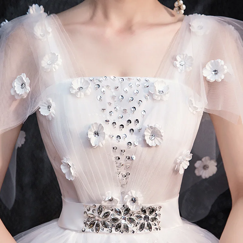 Robe de mariée à paillettes et fleurs avec diamants, longueur au sol, tenue de bal, pas cher, vente en gros, YC-H71