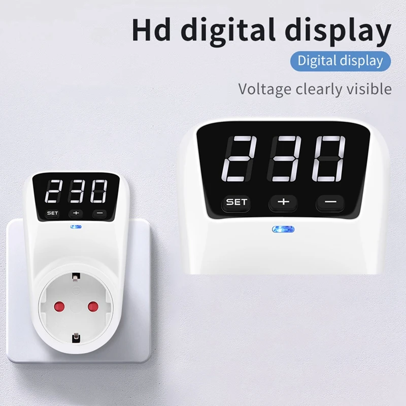 Hot Sale LED Display Voltage Protector Socket AC 230V Adjustable 16A Power Protector Socket With Automatic Reset Function EU Plu