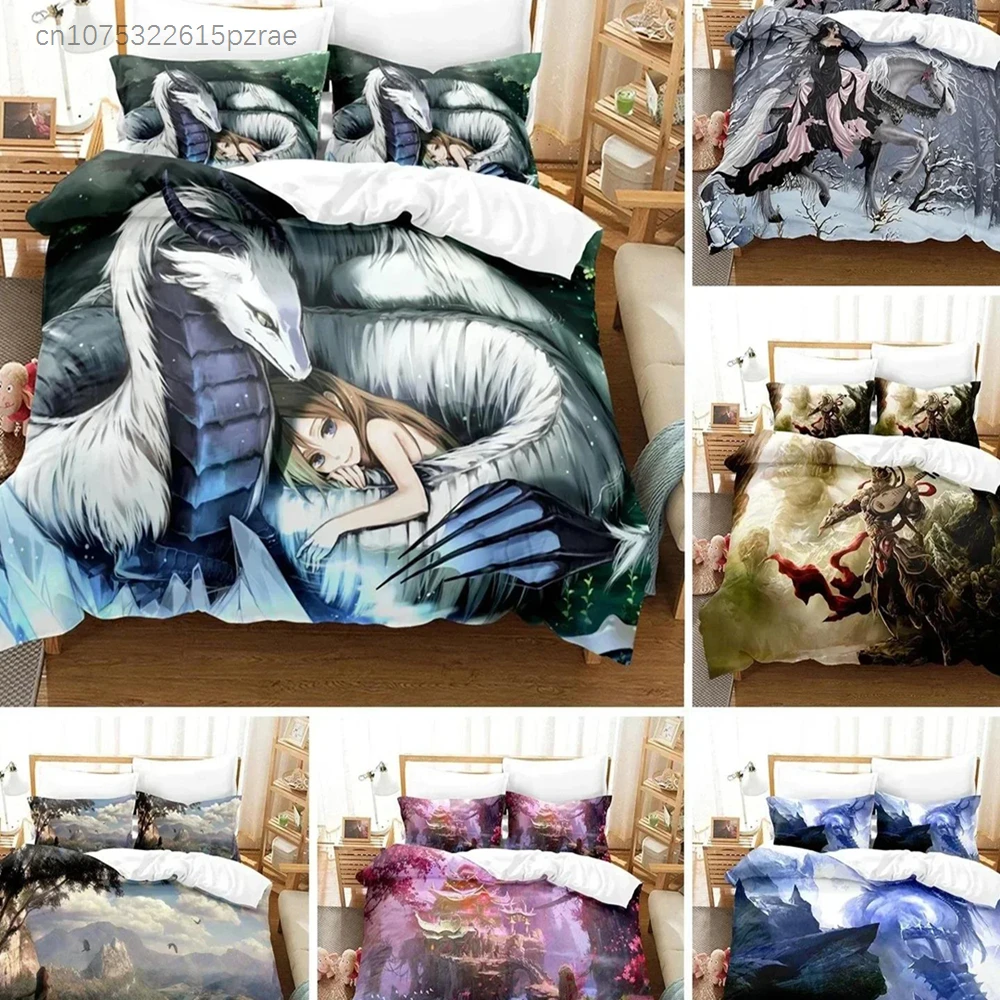 3D Printed Fantasy Witch Dragon Alien World Bedding Set Down Quilt Cover With Pillowcase Double Complete Queen King Bedding