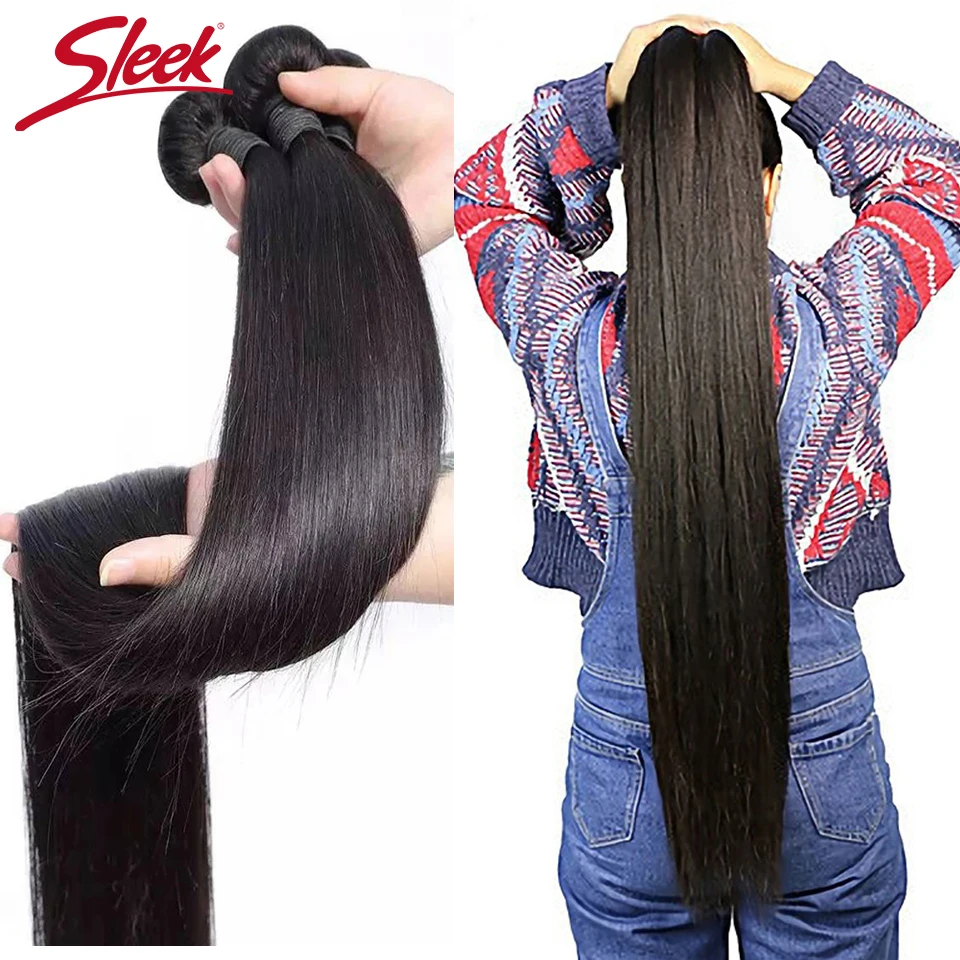 Sleek Straight Brazilian Hair Weave Bundles Deal Human Hair Extension 8 To 40 Inch  Remy 1/3/4 X Real Protein Human Hair Bundles