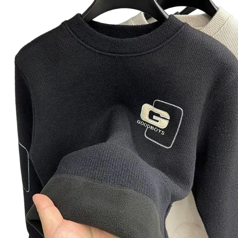 

Sweater Integrated Winter Round Neck Men's Plus Velvet Thickened Warm Chenille Sweater Pull-up Casual