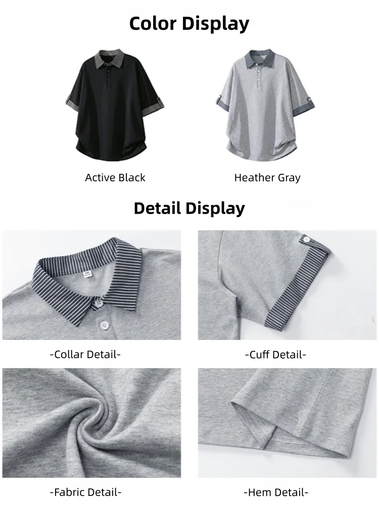 Men's Striped Two-Piece Polo Shirt with Contrast Cuffs and Rolled Sleeves Comfortable