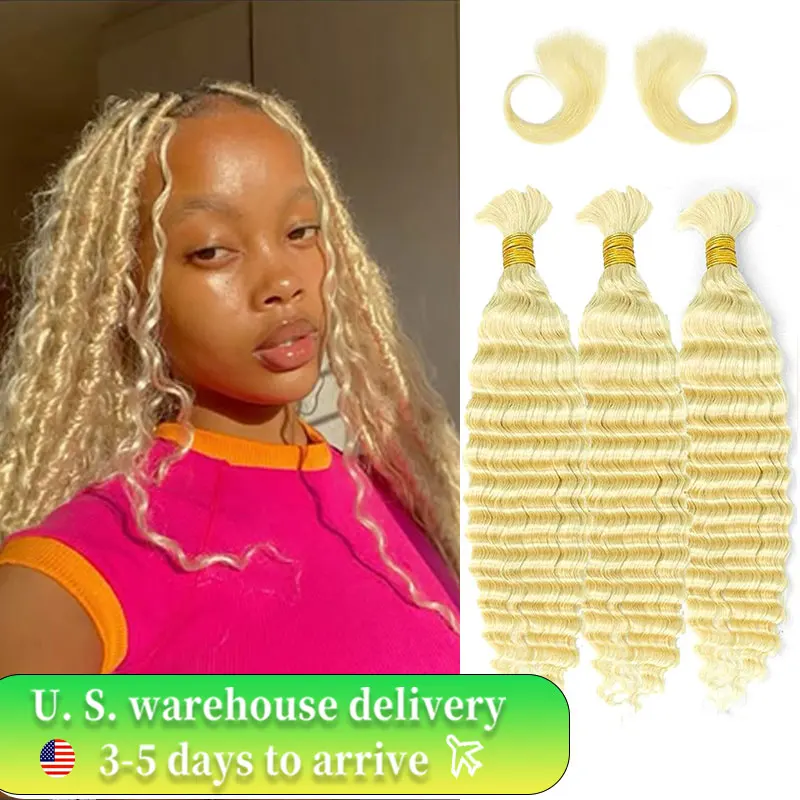 Honey Blonde Human Hair For Braiding 613 Bulk Deep Wave Double Drawn Bulk Human Hair Extensions Bundles No Weft For Boho Braids