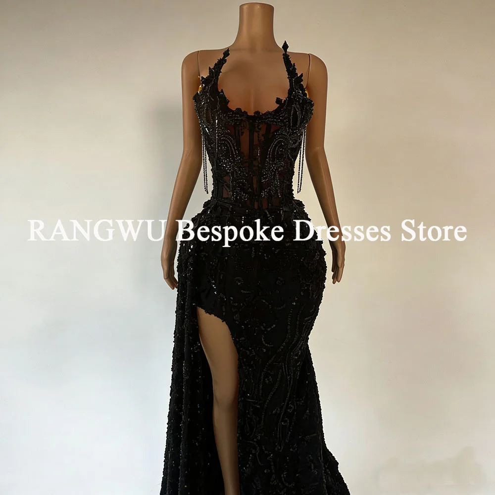 

Luxury Sparkly Prom Dresses Strapless Slit Mermaid Party Dress Black Gilrs Evening Gowns Customized