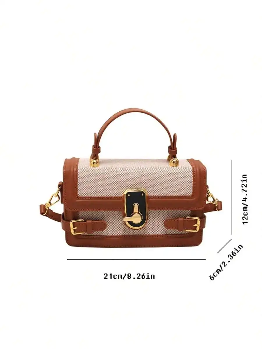 Damen Retro Ästhetische Umhängetaschen Spleißen Messenger Bags Quadratische Metallschnalle Umhängetaschen