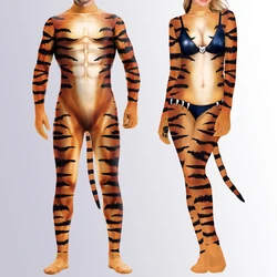 Zawaland Halloween Animal Leopard texture 3D Print Petsuit with Tail Furry Cosplay Costume Crotch Zipper Sexy Women Jumpsuit