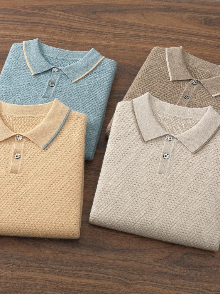 TLOML Herren-Polo-T-Shirt aus Kaschmir, kurzärmelig, Pullover aus 100 % Kaschmir, Smart-Casual-Strickwaren, Frühling und Herbst, weiches, bequemes Oberteil