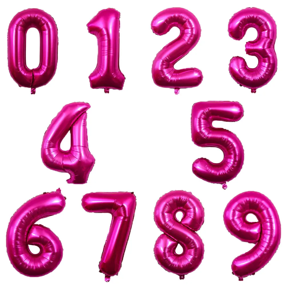 32 inch Hot Rose Pink Number Balloons, Big Huge Number Foil Helium Balloons Birthday Party Celebration Decoration Large globos