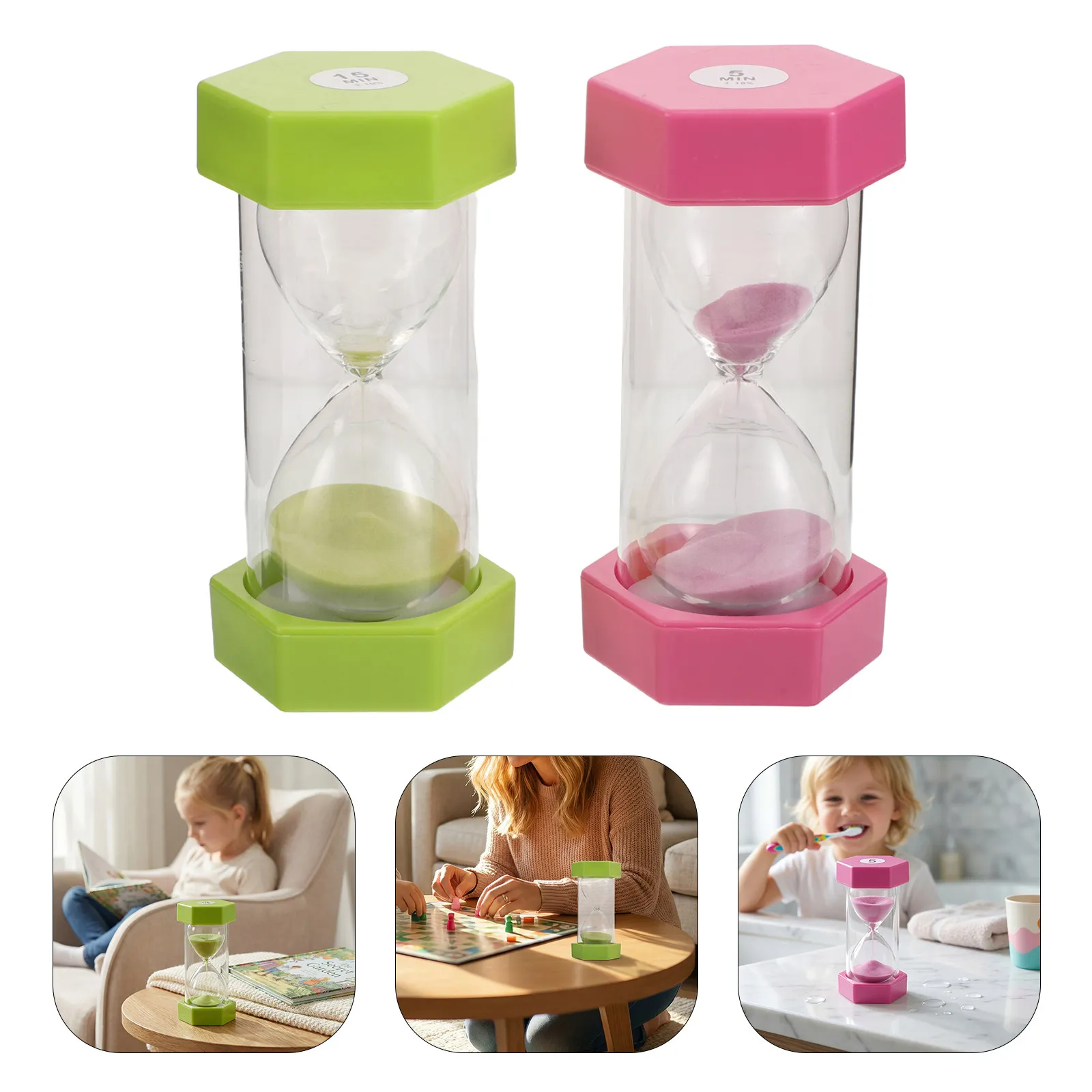 

2Pcs Children Timer Sandglass Plastic Hourglass Set for Kids Visual Timer Brushing Teeth Study Management Tools