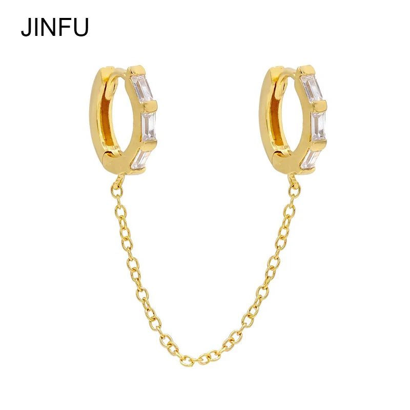 JINFU Copper Gold Plated Hoop Earrings For Women Imitation Pearl Double Circle Initial Chain Earrings 2022 Jewelry Wholesale