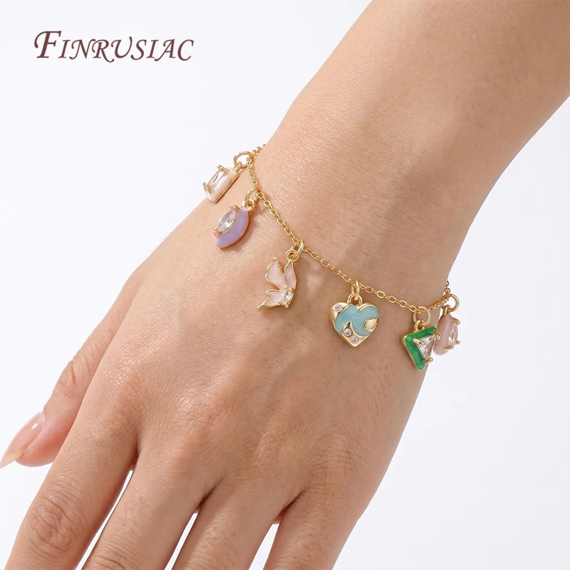 14K Gold Plated Enamel Charms with CZ Crystal,Heart Moon Pendant For DIY Jewelry Making,DIY Bracelet Necklace Earring Supplies view 4
