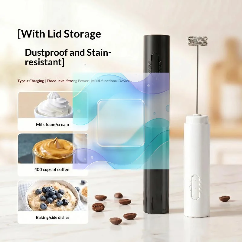 Wireless Electric Milk Frother Fast Foaming Dustproof Cover Long Battery Life for Travel Outdoor Coffee Making Use
